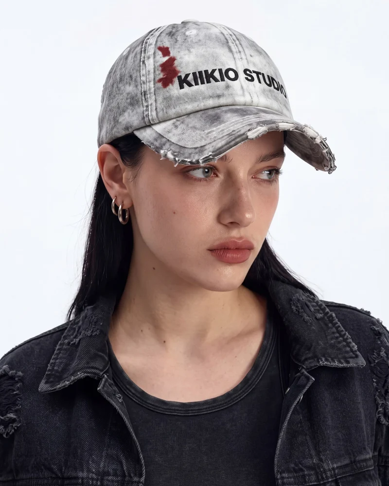 KIIKIO Distressed Washed Denim Baseball Cap