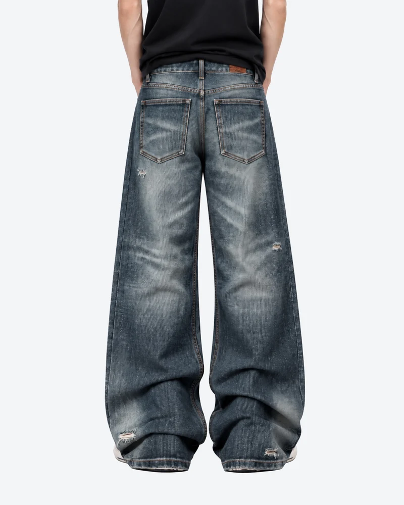 KIIKIO Distressed Wide Leg Washed Denim Jeans