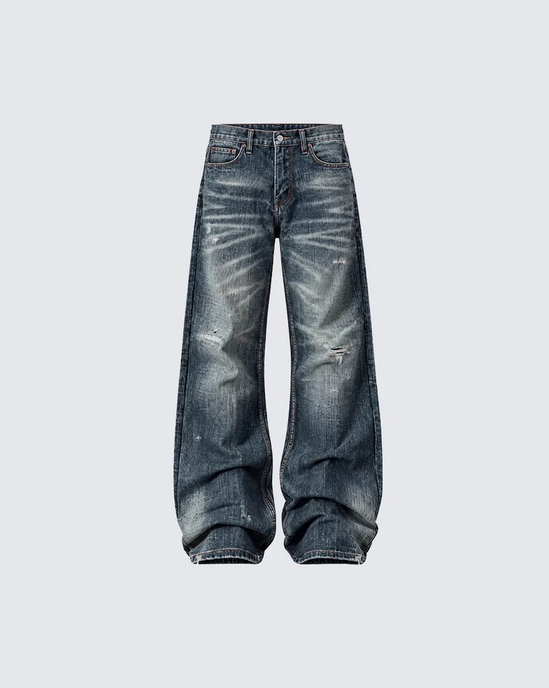 KIIKIO Vintage Washed Wide Leg Denim Jeans