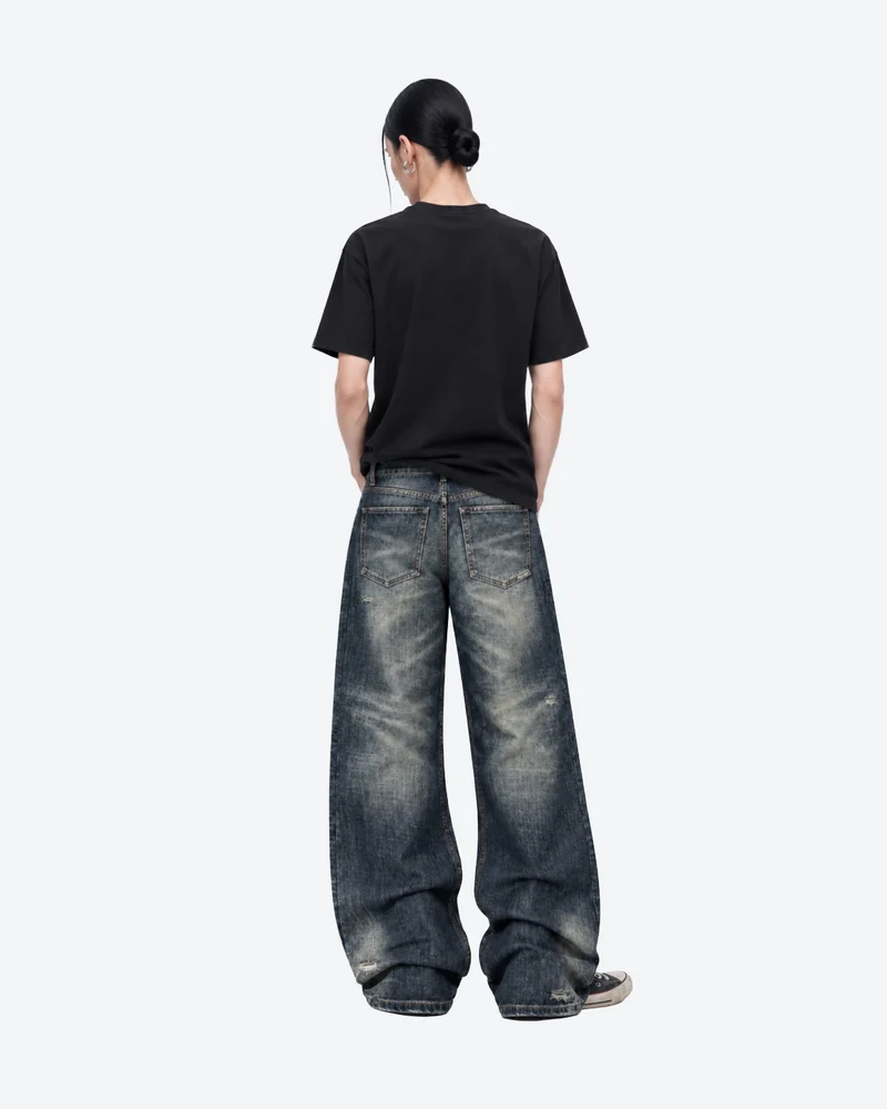 KIIKIO Vintage Washed Wide Leg Denim Jeans