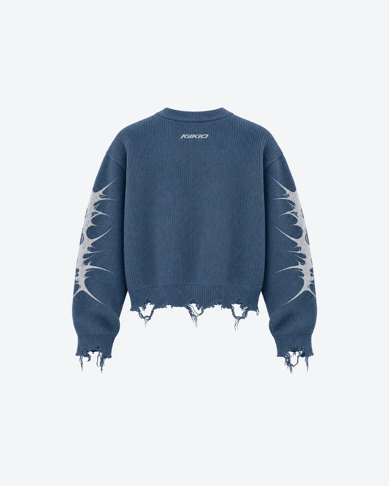 KIIKIO Retro Distressed Thorn Graphic Knit Sweater