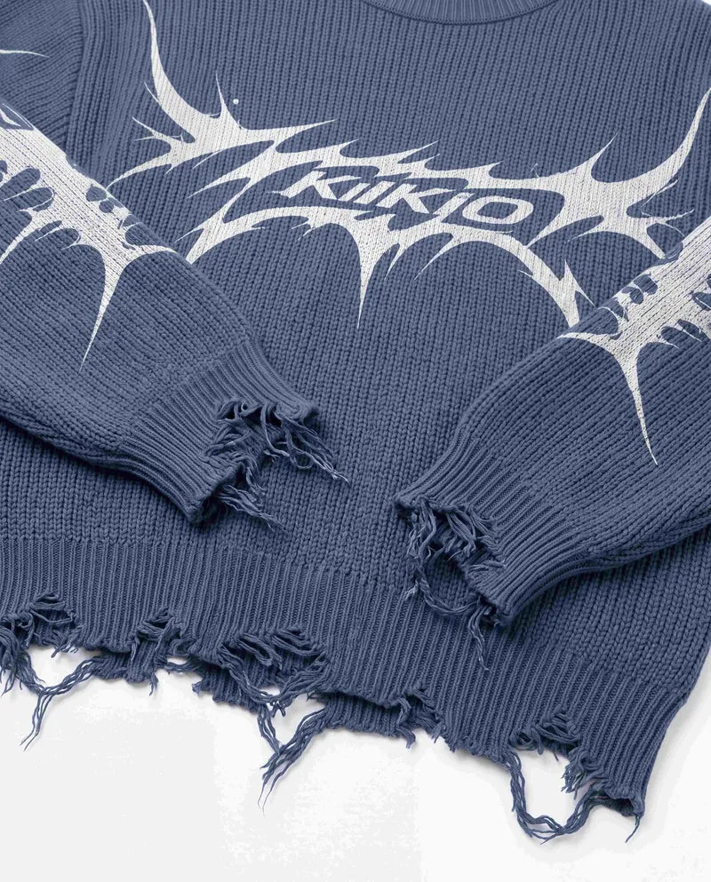 KIIKIO Retro Distressed Thorn Graphic Knit Sweater