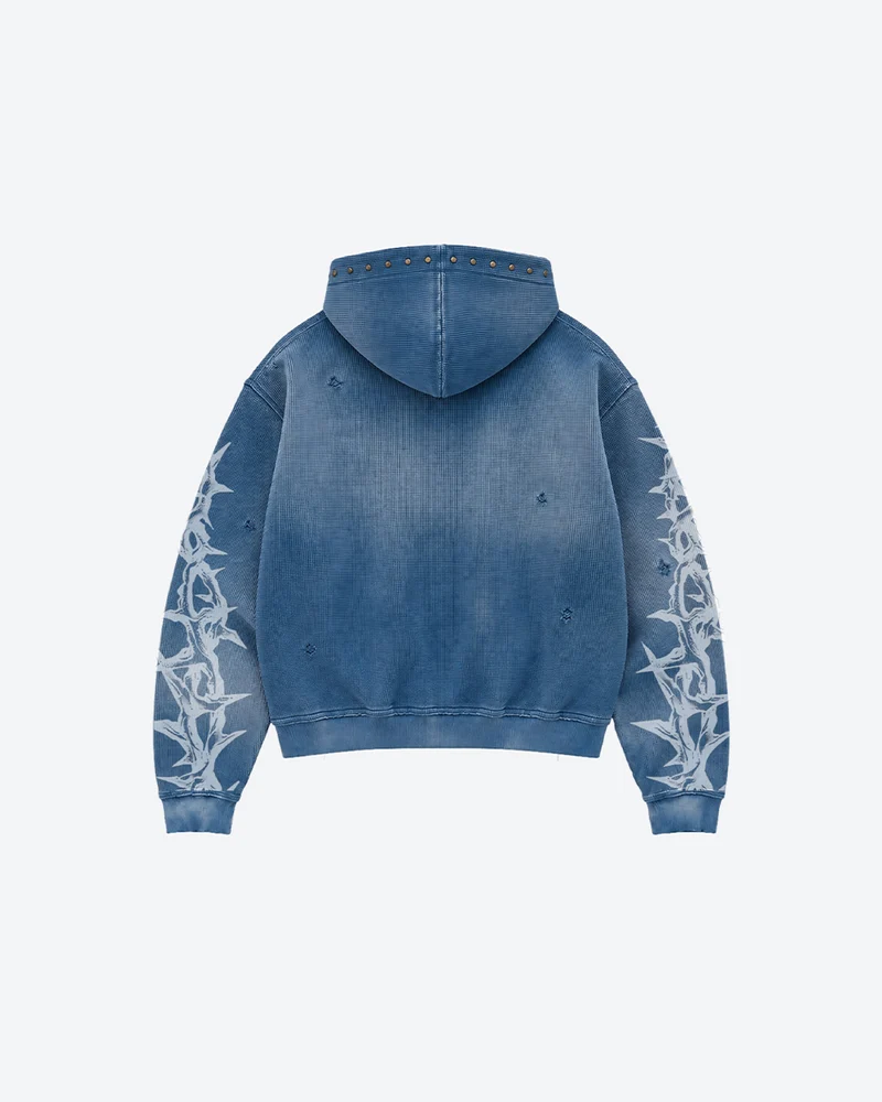KIIKIO Studded Thorn Graphic Washed Zip-Up Hoodie