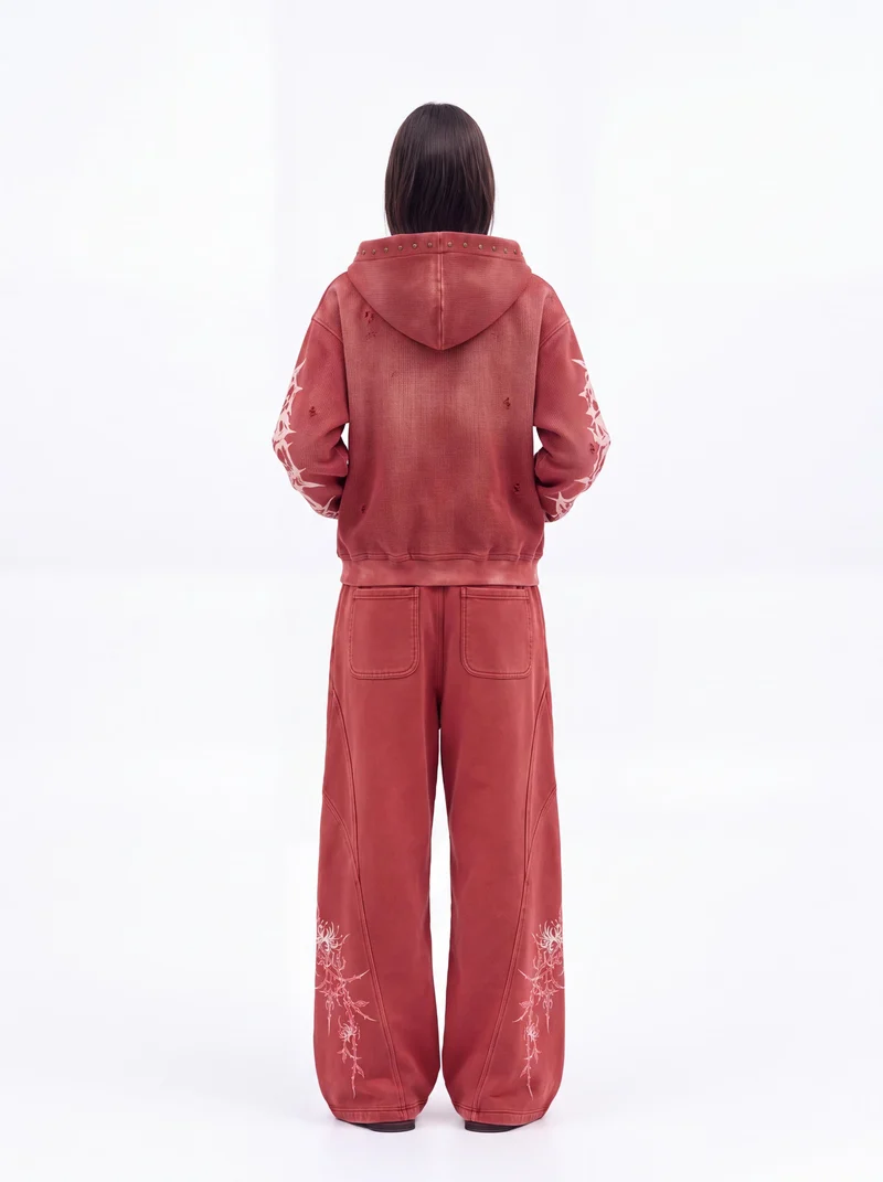 KIIKIO Studded Thorn Graphic Washed Zip-Up Hoodie