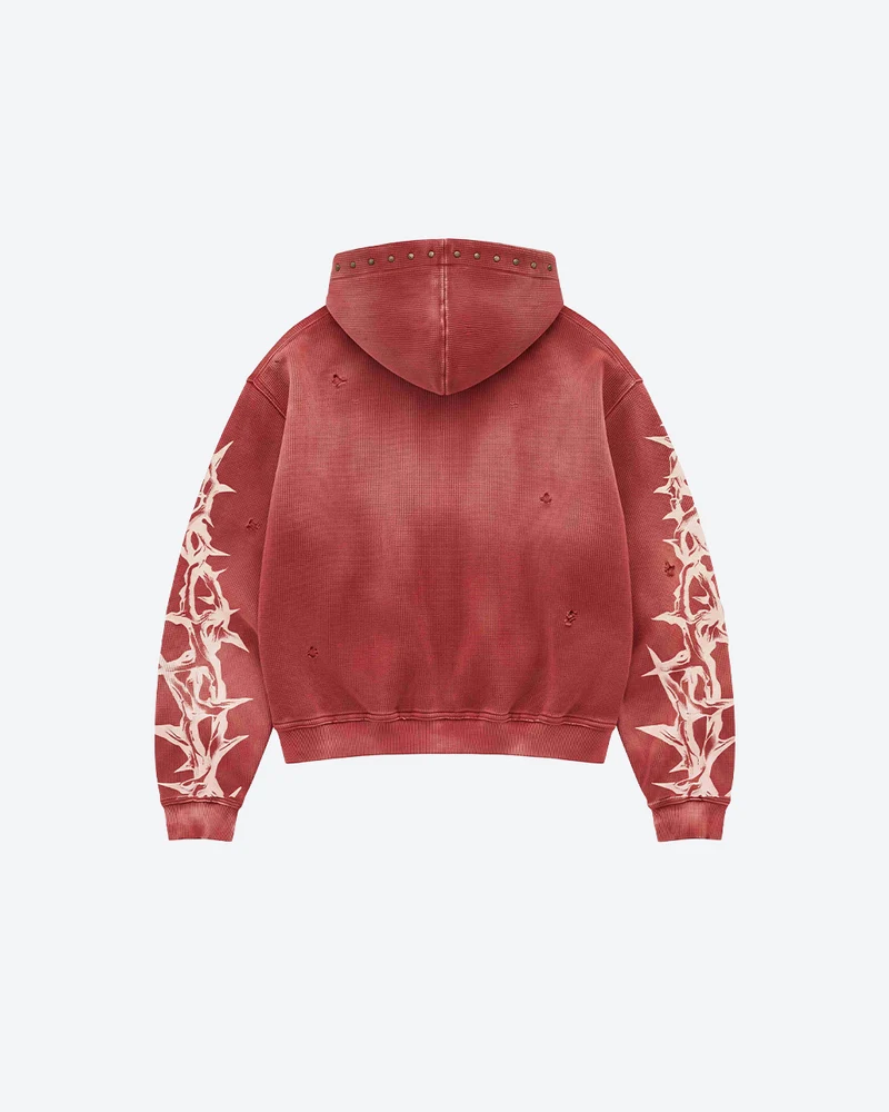 KIIKIO Studded Thorn Graphic Washed Zip-Up Hoodie