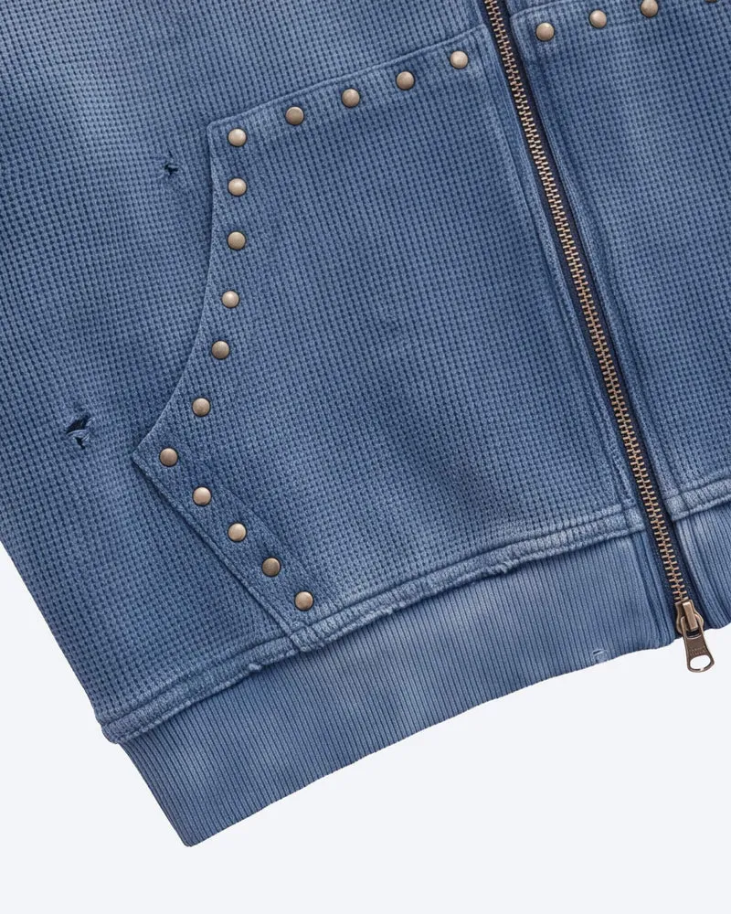KIIKIO Studded Thorn Graphic Washed Zip-Up Hoodie