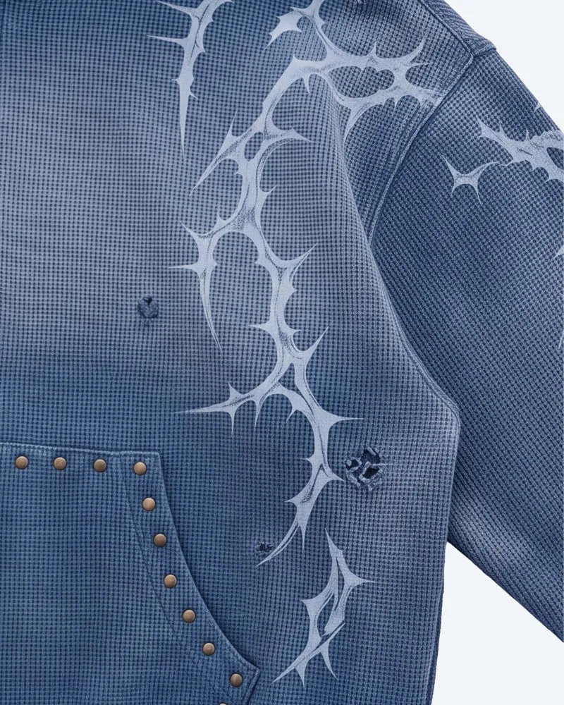 KIIKIO Studded Thorn Graphic Washed Zip-Up Hoodie