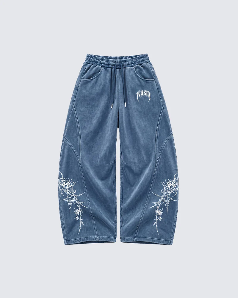 KIIKIO Retro Casual Thorn Graphic Wide Leg Sweatpants