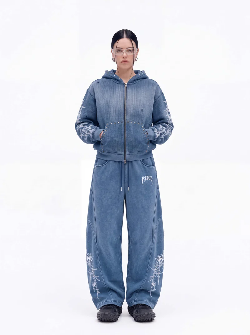 KIIKIO Retro Casual Thorn Graphic Wide Leg Sweatpants