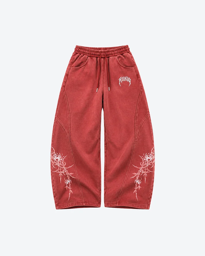 KIIKIO Retro Casual Thorn Graphic Wide Leg Sweatpants