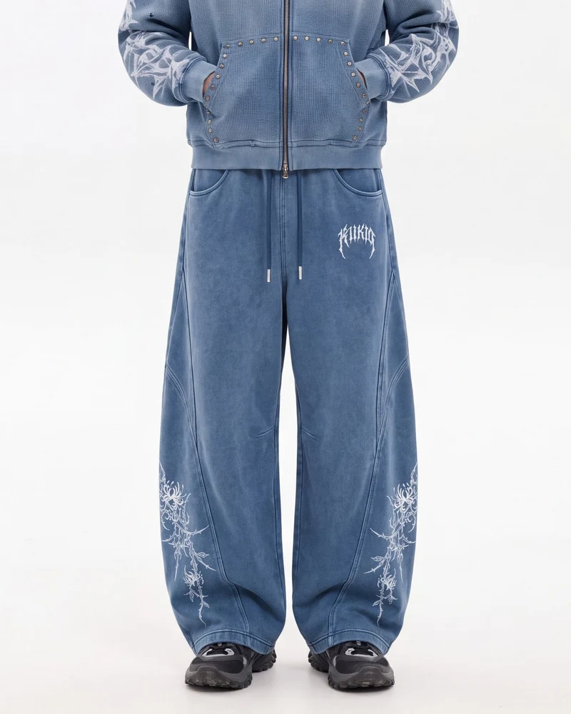 KIIKIO Retro Casual Thorn Graphic Wide Leg Sweatpants