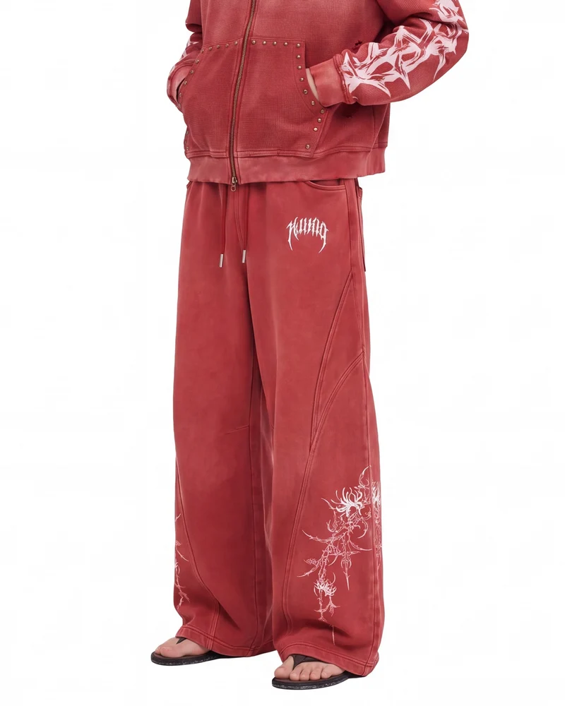 KIIKIO Retro Casual Thorn Graphic Wide Leg Sweatpants