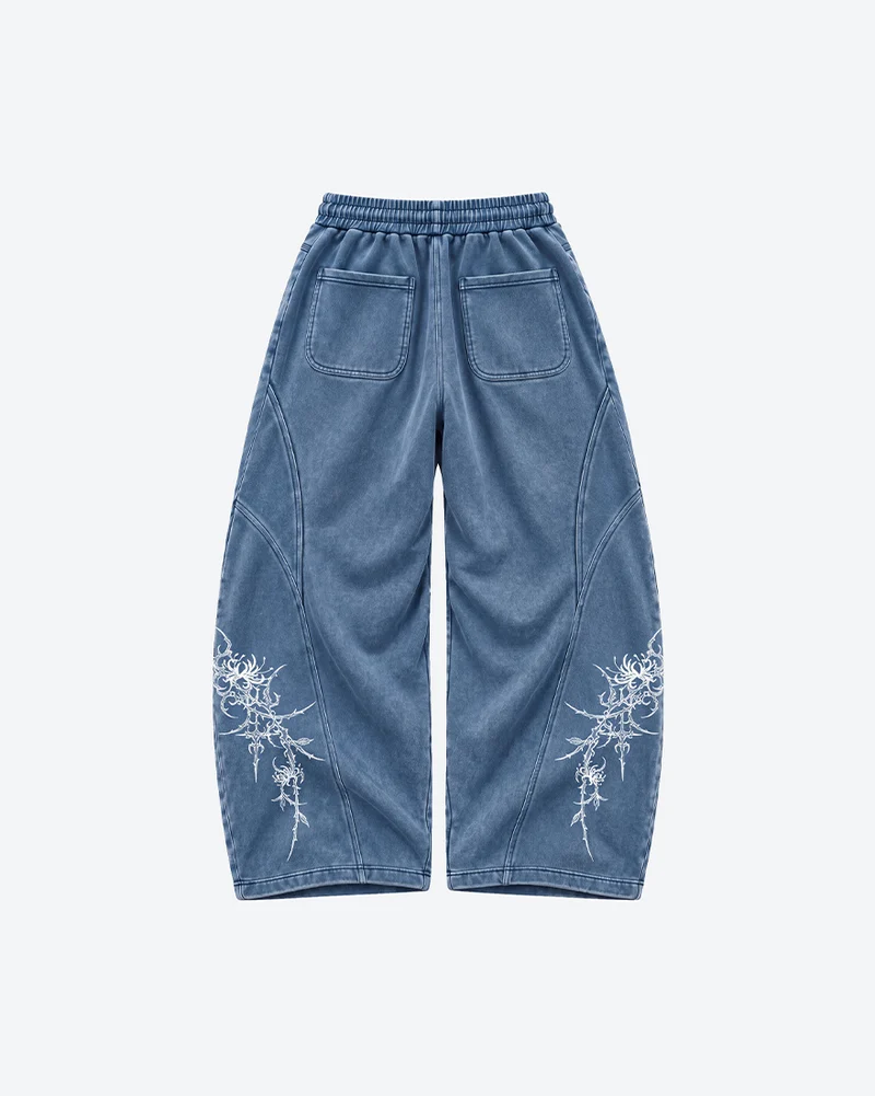 KIIKIO Retro Casual Thorn Graphic Wide Leg Sweatpants