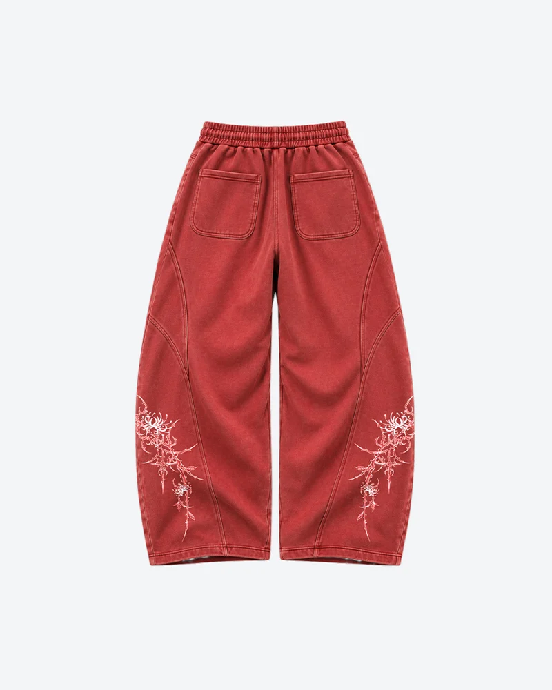 KIIKIO Retro Casual Thorn Graphic Wide Leg Sweatpants