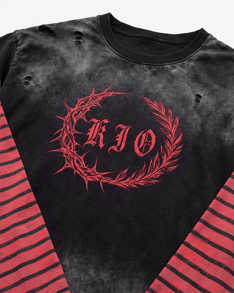 KIIKIO Retro Layered Thorn Graphic Long Sleeve T-Shirt