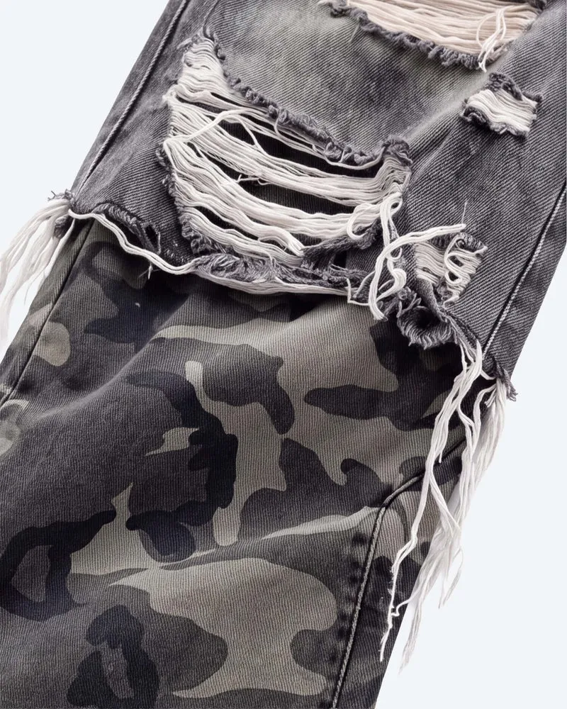 KIIKIO Distressed Camouflage Wide Leg Jeans