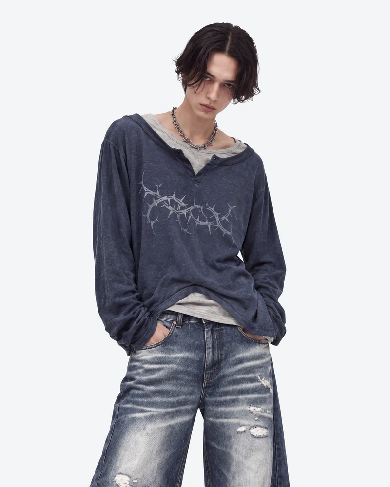 KIIKIO Layered Thorn Graphic Long Sleeve Top