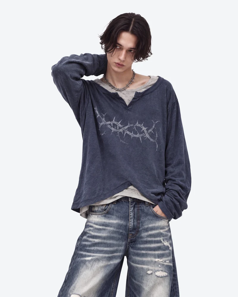 KIIKIO Layered Thorn Graphic Long Sleeve Top