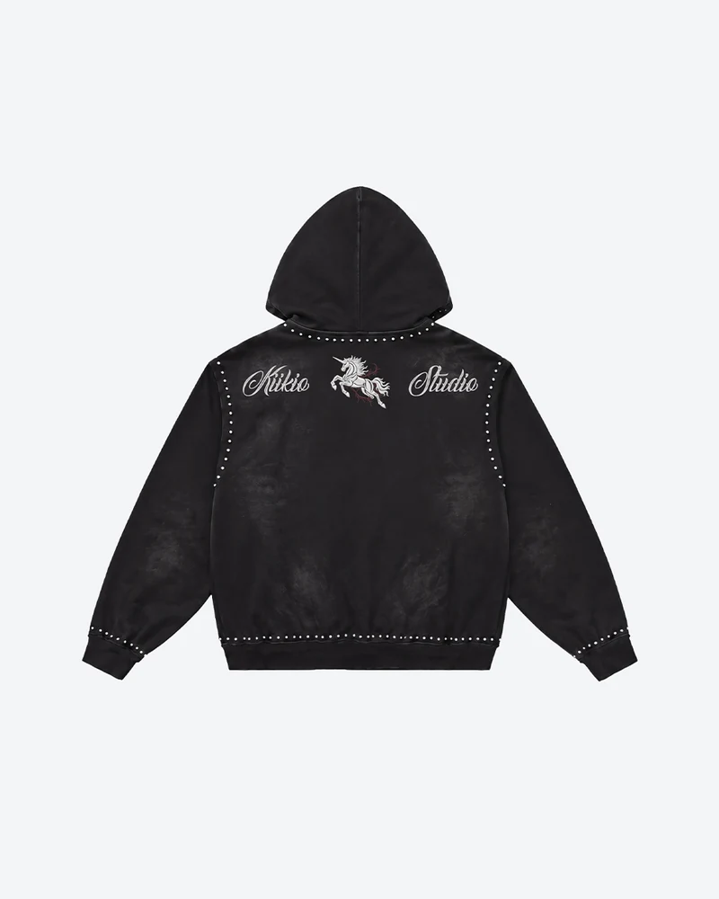 KIIKIO Retro Studded Gothic Zip-Up Hoodie