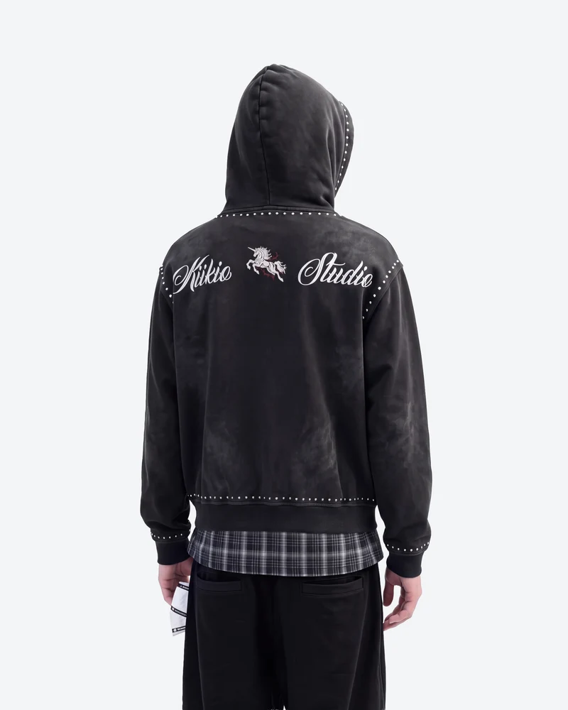 KIIKIO Retro Studded Gothic Zip-Up Hoodie