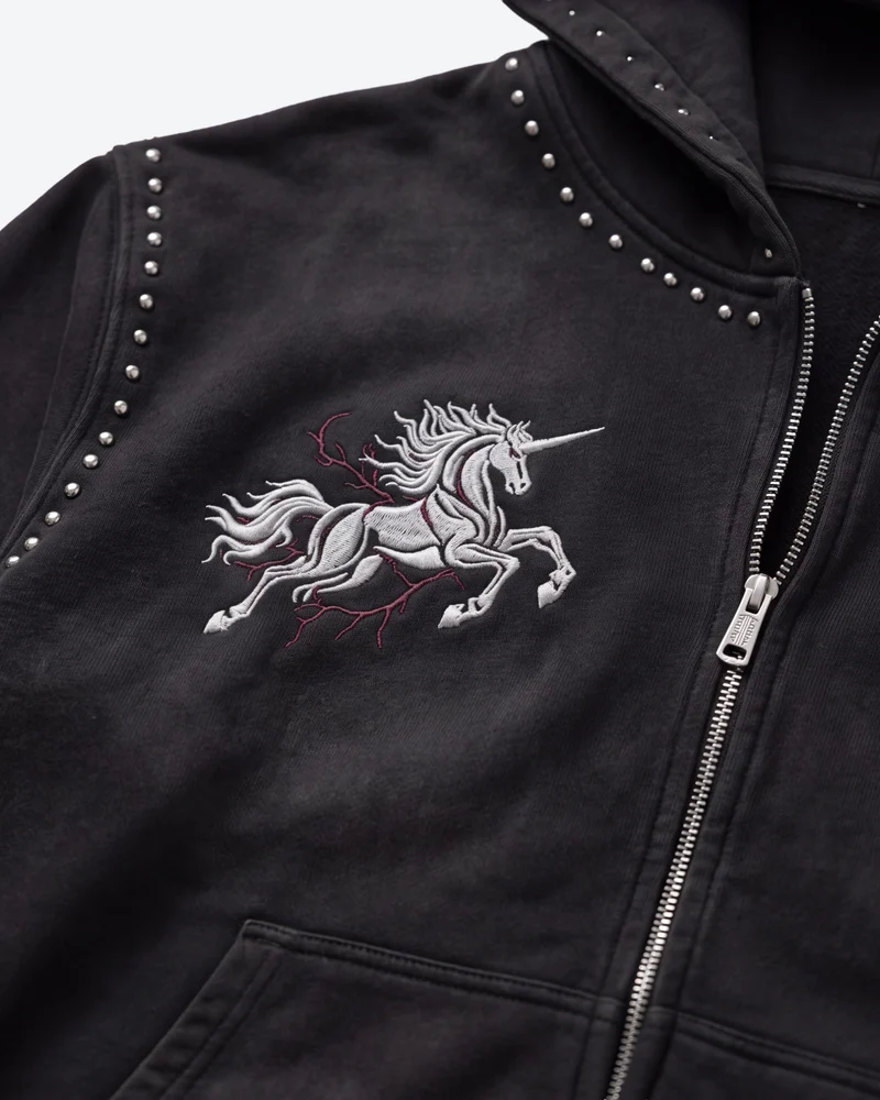 KIIKIO Retro Studded Gothic Zip-Up Hoodie