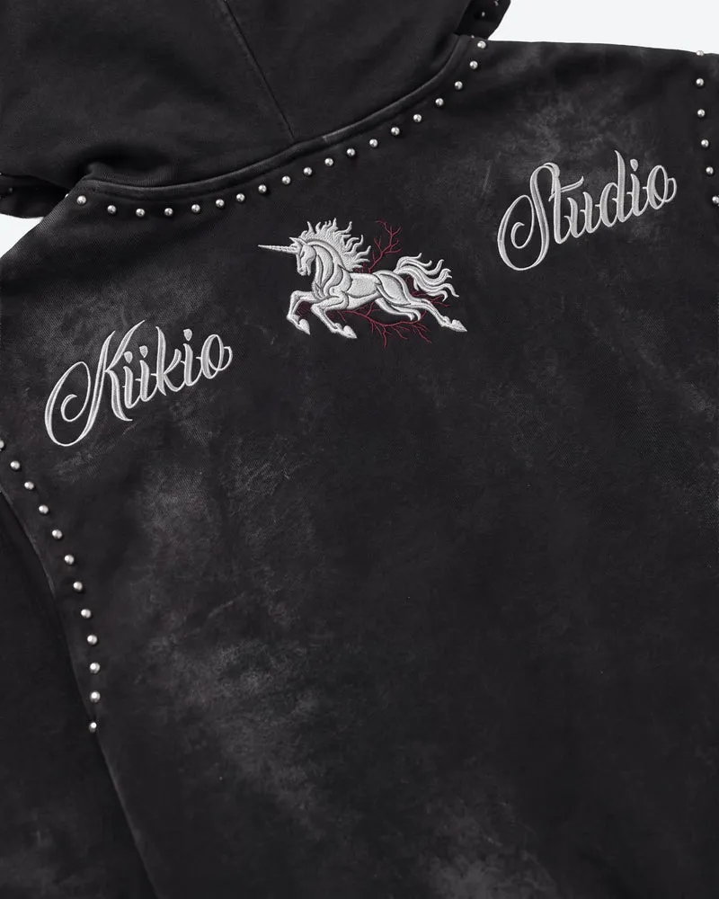 KIIKIO Retro Studded Gothic Zip-Up Hoodie