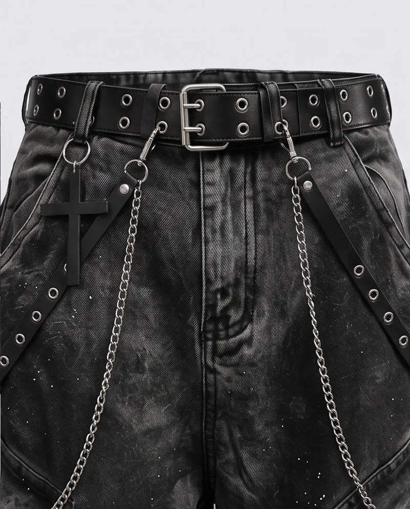 KIIKIO Vintage Retro Gothic Wide-Leg Cargo Pants（Includes Waist Chain）