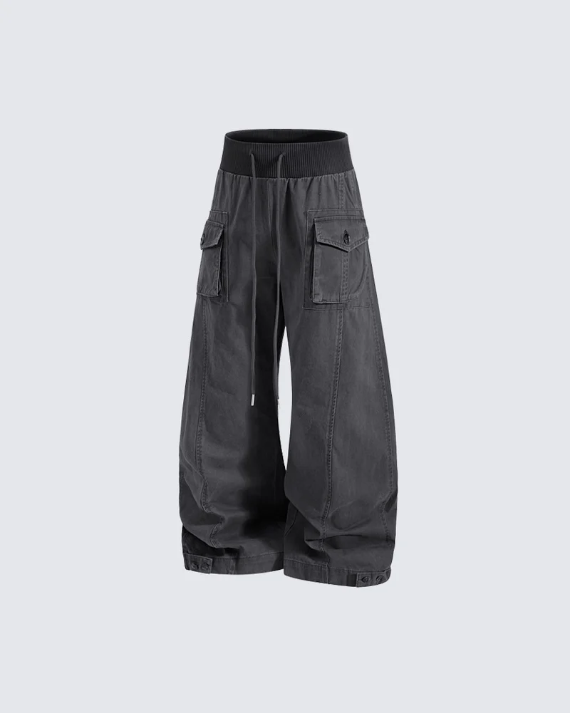 KIIKIO Retro Casual Multi-Pocket Wide Leg Cargo Pants