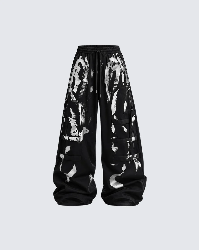 KIIKIO American Vintage Graffiti Multi-Pocket Wide Leg Cargo Pants