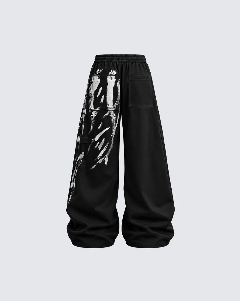 KIIKIO American Vintage Graffiti Multi-Pocket Wide Leg Cargo Pants
