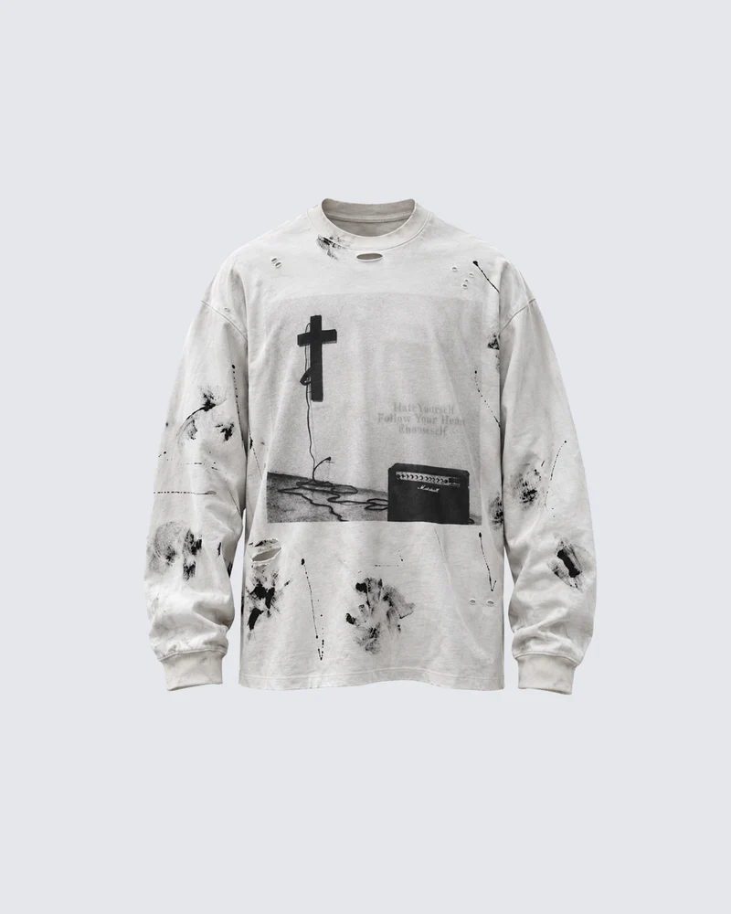 KIIKIO American Vintage Distressed Graphic Long Sleeve T-Shirt