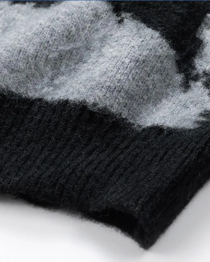 KIIKIO Vintage Contrast Pattern Knit Sweater