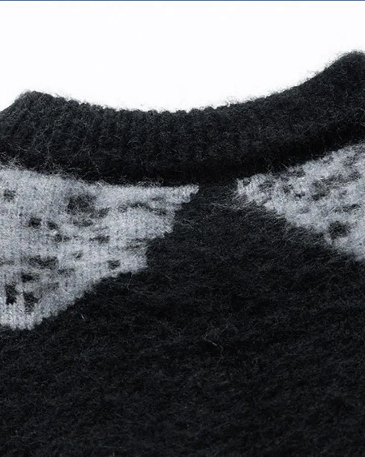 KIIKIO Vintage Contrast Pattern Knit Sweater