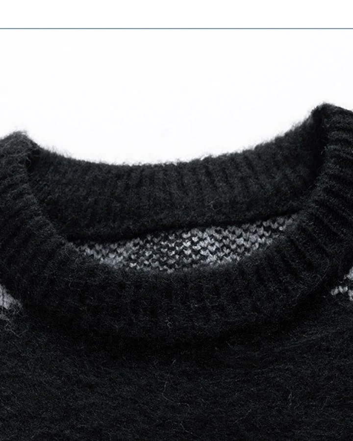 KIIKIO Vintage Contrast Pattern Knit Sweater
