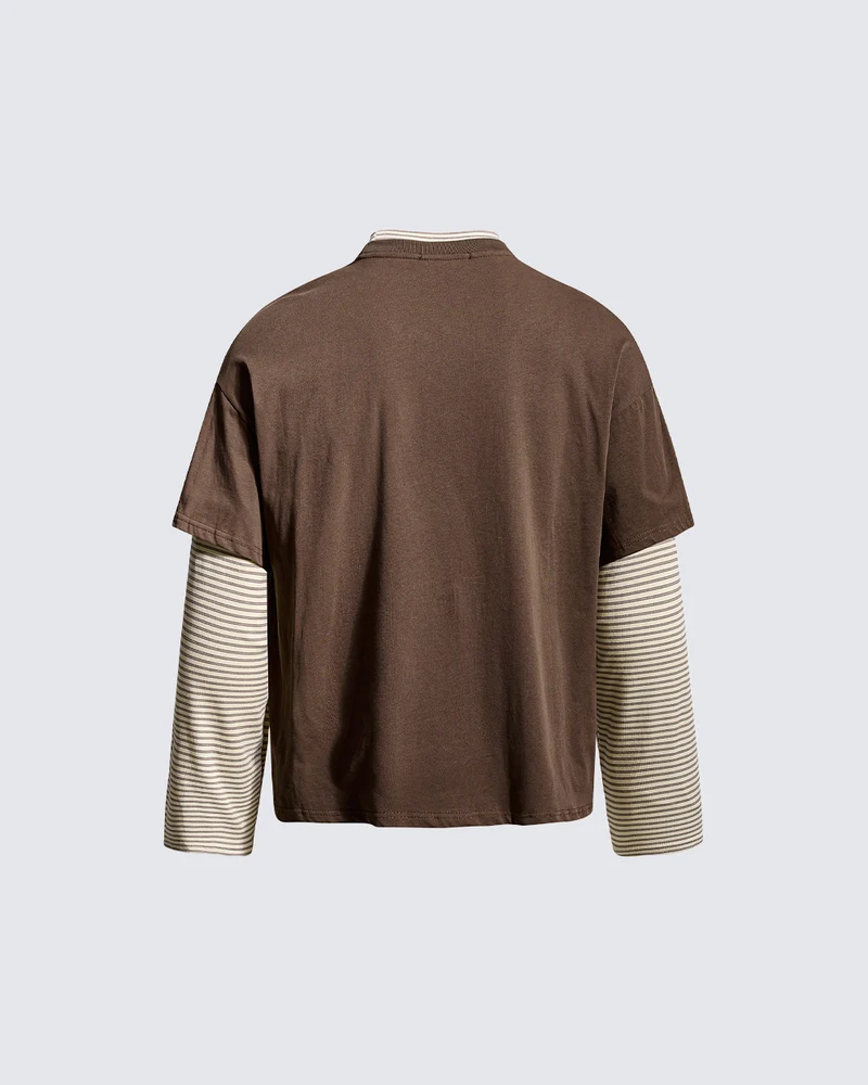 KIIKIO Layered Graphic Striped Long Sleeve Tee