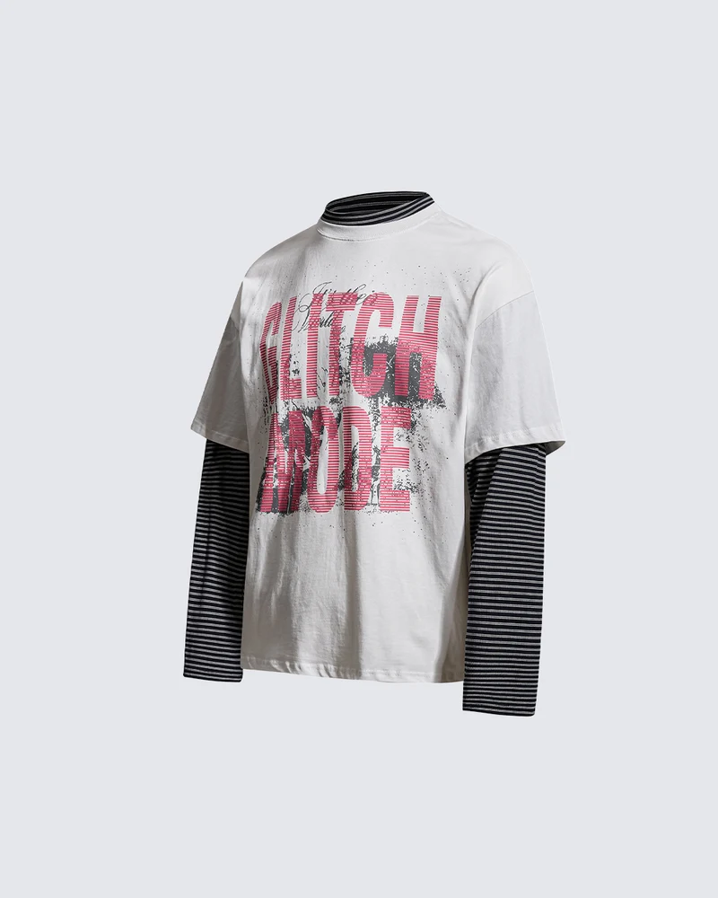 KIIKIO Layered Graphic Striped Long Sleeve Tee