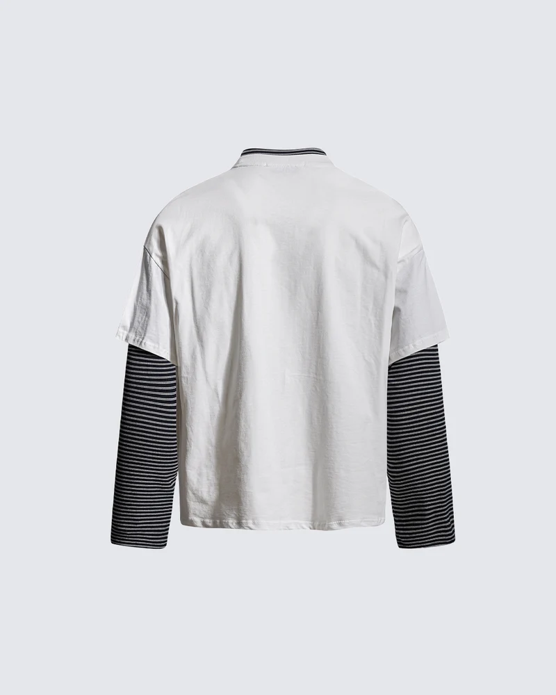 KIIKIO Layered Graphic Striped Long Sleeve Tee