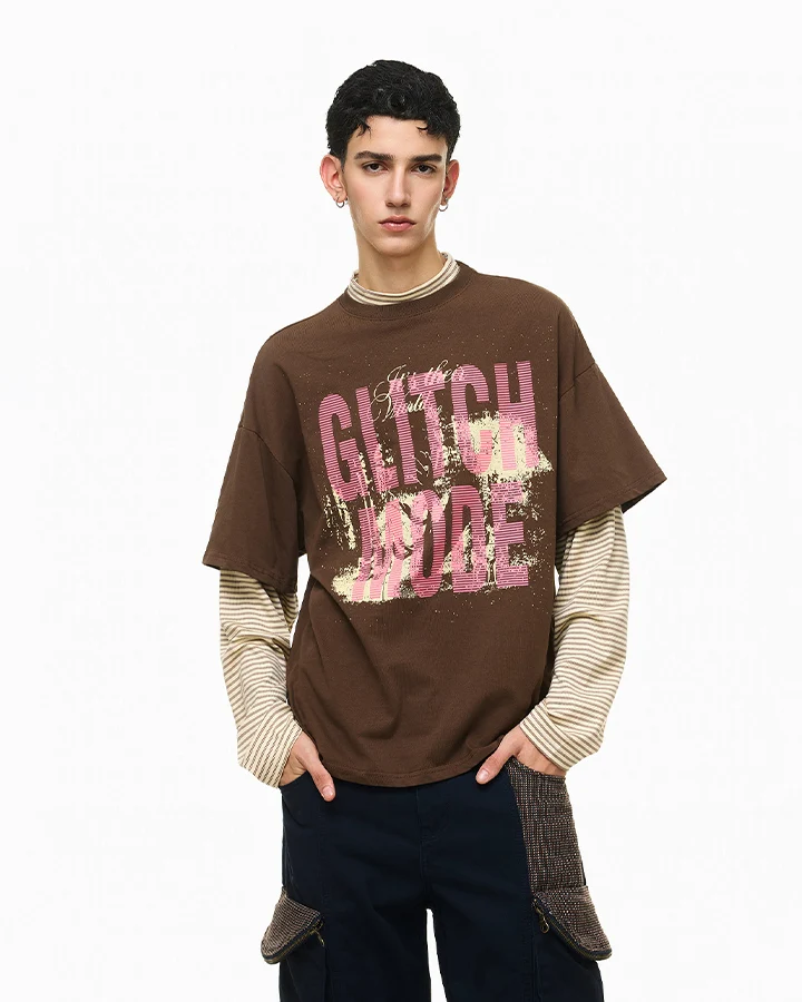 KIIKIO Layered Graphic Striped Long Sleeve Tee