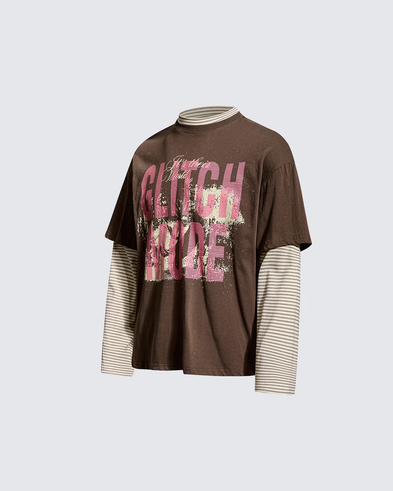 KIIKIO Layered Graphic Striped Long Sleeve Tee