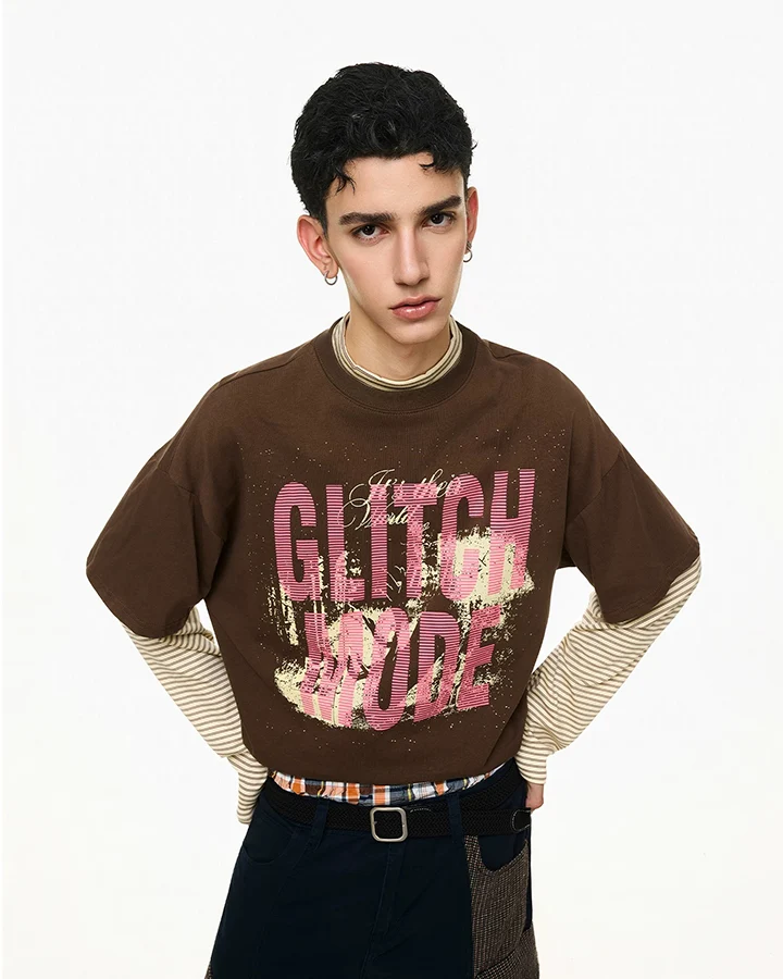 KIIKIO Layered Graphic Striped Long Sleeve Tee
