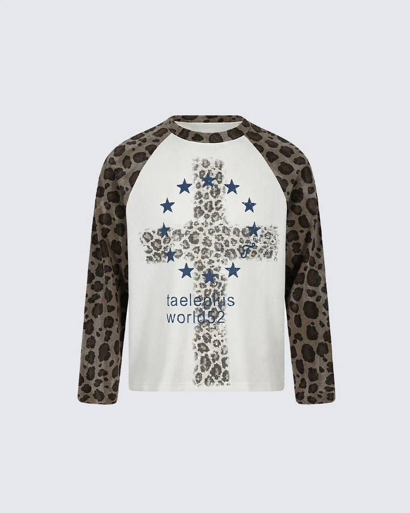 KIIKIO Leopard Sleeve Graphic Raglan Long Sleeve Tee