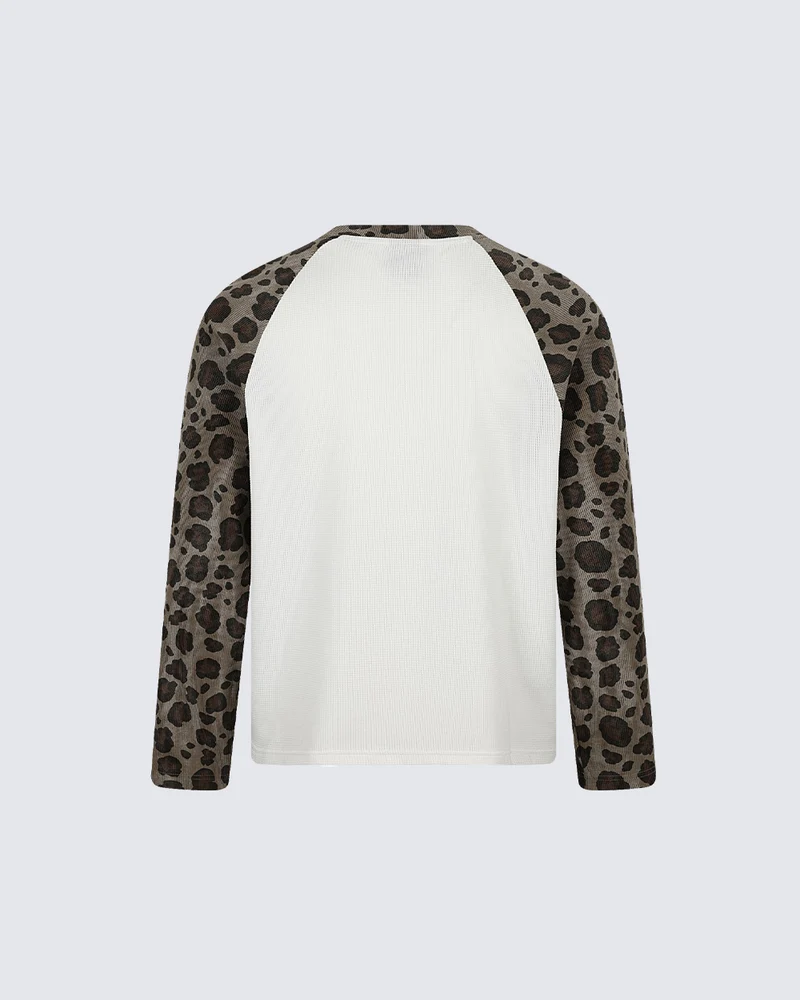 KIIKIO Leopard Sleeve Graphic Raglan Long Sleeve Tee