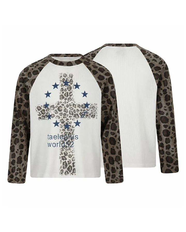 KIIKIO Leopard Sleeve Graphic Raglan Long Sleeve Tee