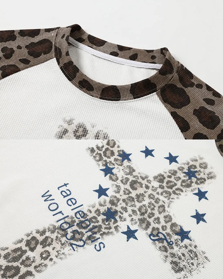 KIIKIO Leopard Sleeve Graphic Raglan Long Sleeve Tee