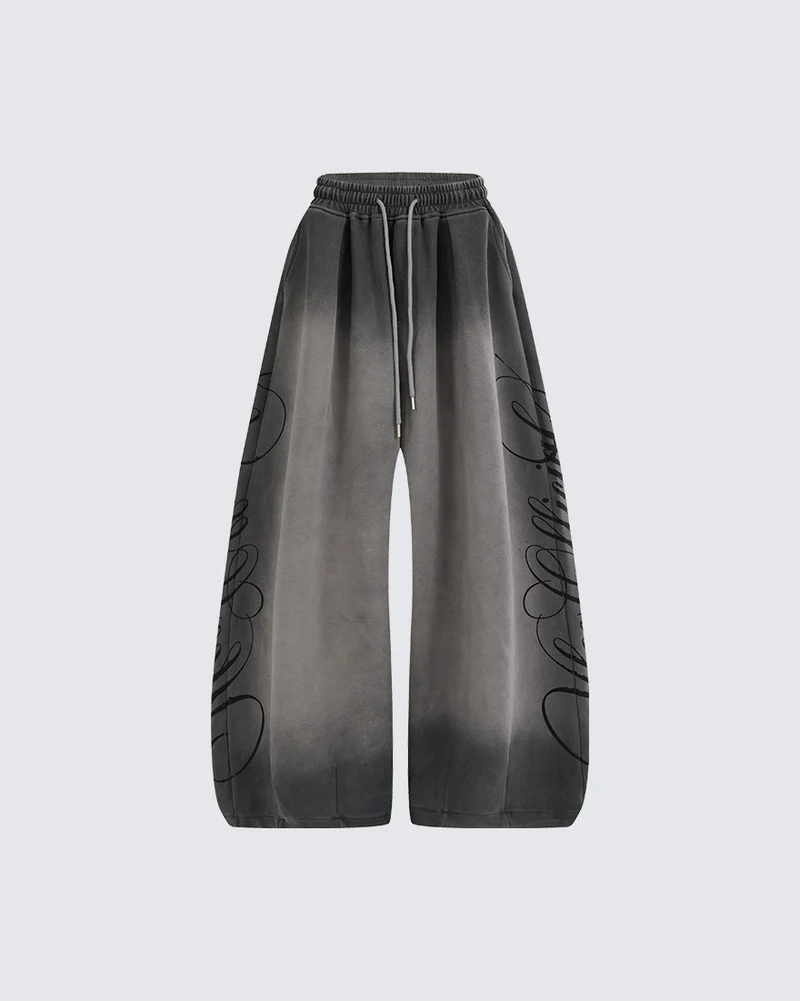 KIIKIO Script Graphic Wide Leg Sweatpants