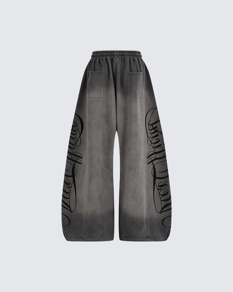 KIIKIO Script Graphic Wide Leg Sweatpants