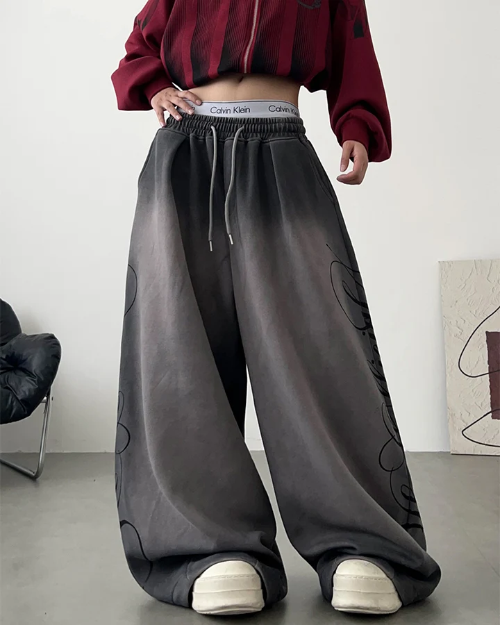 KIIKIO Script Graphic Wide Leg Sweatpants