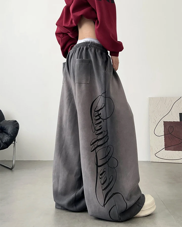 KIIKIO Script Graphic Wide Leg Sweatpants