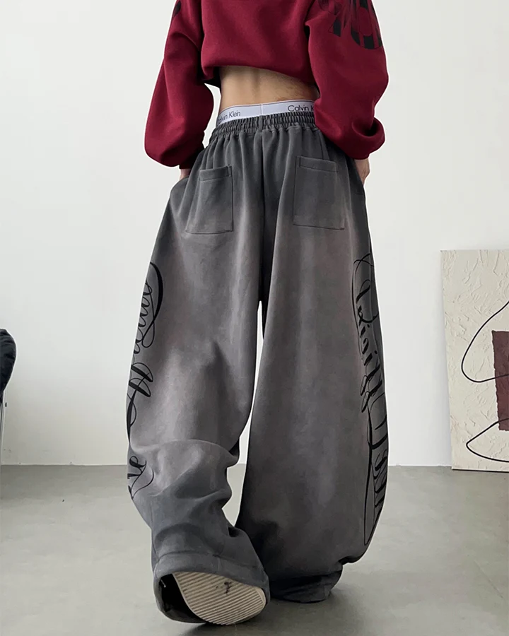 KIIKIO Script Graphic Wide Leg Sweatpants