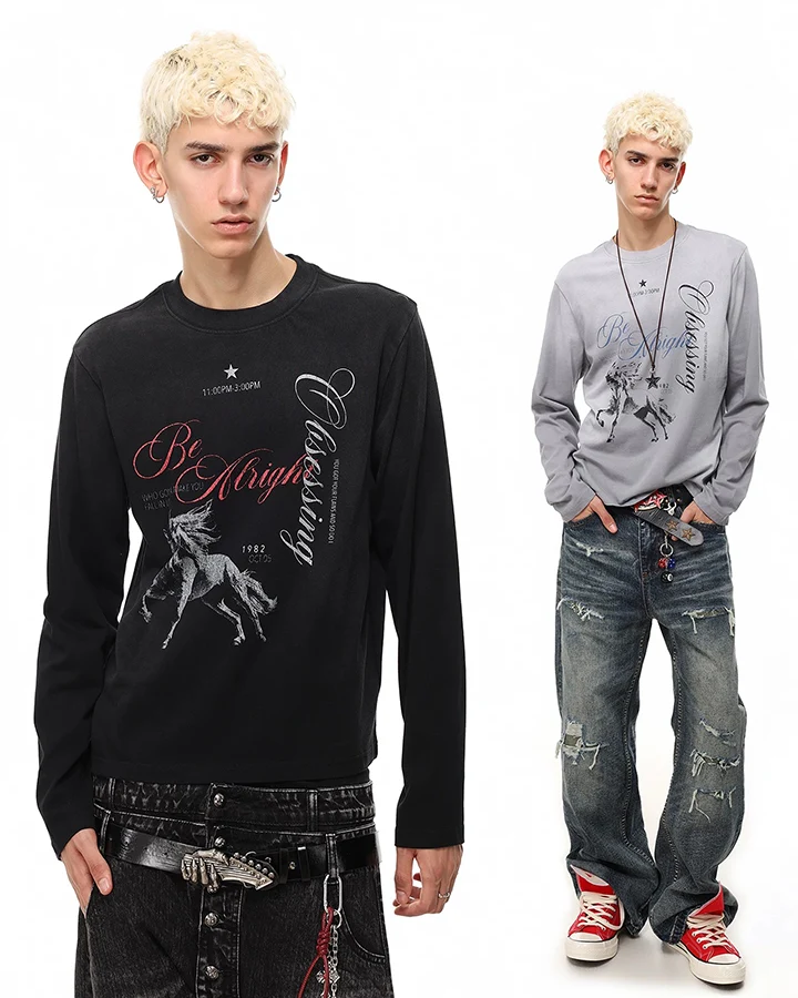 KIIKIO Gothic Horse Graphic Long Sleeve Tee